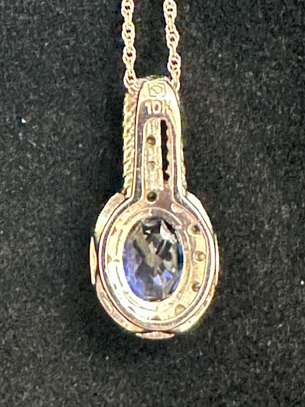 10K White Gold Sapphire Blue Pendant Necklace Halo Vintage Style - Picture 5 of 7